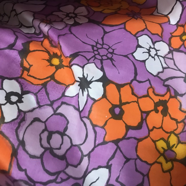 CURTAIN, Pair 1970s Purple Orange Floral